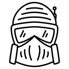 Helmet mask to protect the head and face. Gas mask, military equipment, uniform. Vector icon, outline, isolated
