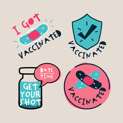 Hand drawn vaccination campaign badges label sticker.