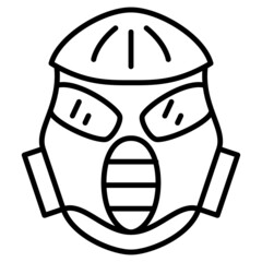 Mask, helmet, gas mask. Protection of the head and breathing from toxic substances and radiation.  Gas mask design. Vector icon, outline, isolated
