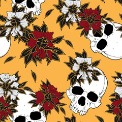 skull and flower design - seamless vector repeat pattern, use it for wrappings, fabric, packaging and other print and design projects