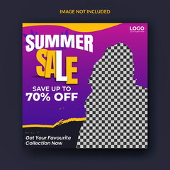 Sale square banner template for social media posts, mobile apps, banners design, web or internet ads. Summer sale poster, super sale social media post, and flyer