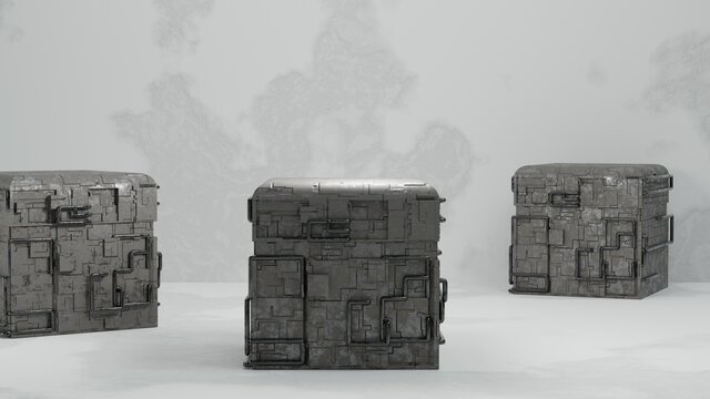 abstract background of sci fi box container stand , 3D illustration rendering