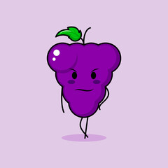 cute grape character with cool expression. green and purple. suitable for emoticon, logo, mascot