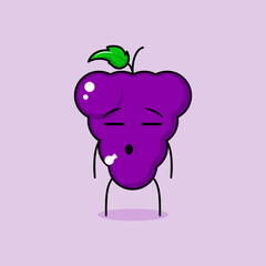 cute grape character with flat expression. green and purple. suitable for emoticon, logo, mascot