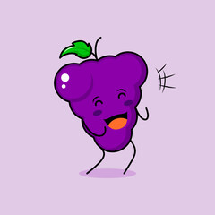 cute grape character with smile and happy expression, close eyes and mouth open. green and purple. suitable for emoticon, logo, mascot and icon