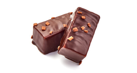 Chocolate sweets, close-up, isolated on white background.