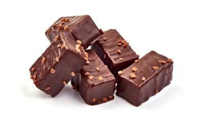 Chocolate sweets, close-up, isolated on white background.
