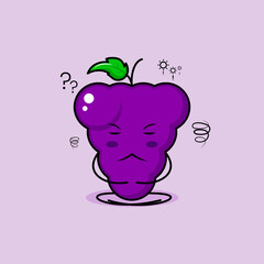 cute grape character with thinking expression, close eyes and sit cross-legged. green and purple. suitable for emoticon, logo, mascot
