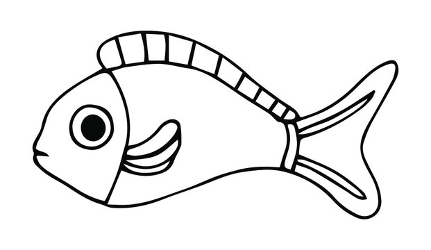 Cute tropical fish - a picture for coloring. Vector linear fish - animal design element. Aquarium fish - pet. Outline. hand drawing