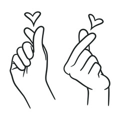 Hand with fingers in heart shape. Cute finger hearth gesture. Saranghae