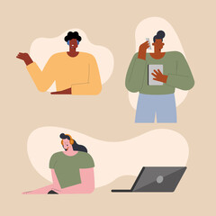 three call center workers