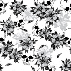 skull and flower design - seamless vector repeat pattern, use it for wrappings, fabric, packaging and other print and design projects