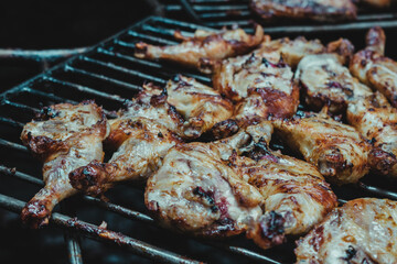fried chicken cooking on a hot rock