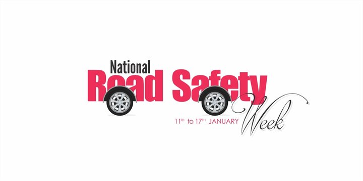 Conceptual Banner Design for National Road Safety Week, 11 to 17 January. Road Safety Word Shown as a Vehicle. Editable Illustration.