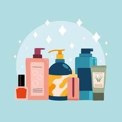 skin care six products - obrazy, fototapety, plakaty