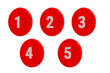 3D notification icons, alerts with numbers in the app or inbox for new incoming messages, warnings. Three-quarter angle. Isolated on white background