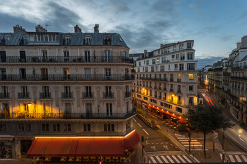 Paris street scene at dusk with lights - 478515924