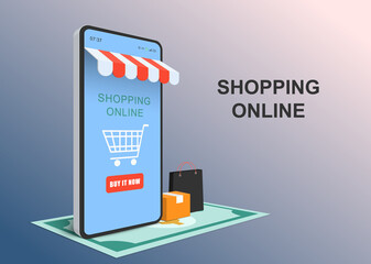 Smartphone shopping online. Vector illustration. Eps10 