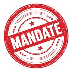 MANDATE text on red round grungy stamp.