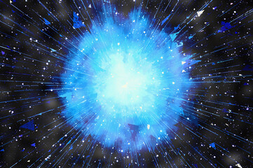 bright flash and flying particles. Cold blue tones © Mikhail Ulyannikov