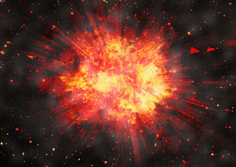 Explosion in space. Fire and shards
