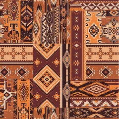 Fotobehang Native American traditional fabric patchwork  grunge vintage vector seamless pattern © PrintingSociety