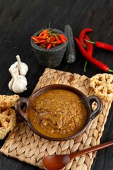 Sambal Tumpang Kediri, Traditional Food from Kediri, Indonesia. Made of Tempeh, Herbs and Spices