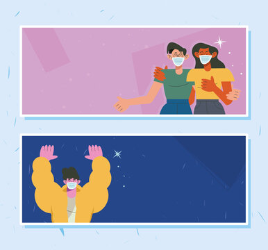 man and coupel wearing facemasks