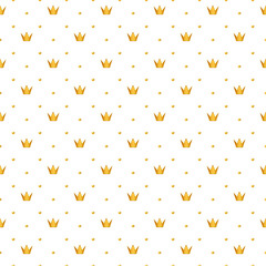 White luxury background with golden crowns and beads. Vector illustration.