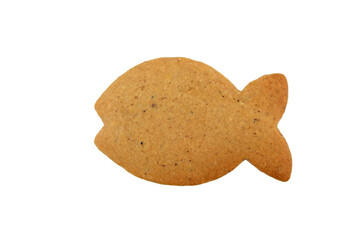 Gingerbread in a shape of fish isolated on a white background