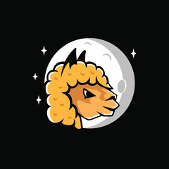 Alpaca logo under moonlight. Farm animal mascot illustration, fur factory, cute animal © Luki