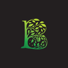 B shaped leaf illustration logo with gradient at night.