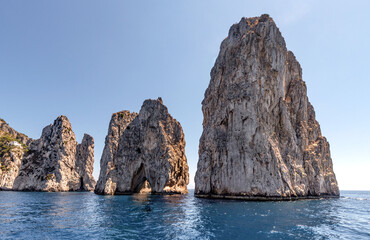 The Faraglioni rocks of Capri in the Gulf of Naples. Italy
