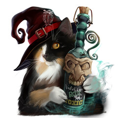 Three-fit cat wizard and a bottle of valerian - 478522191
