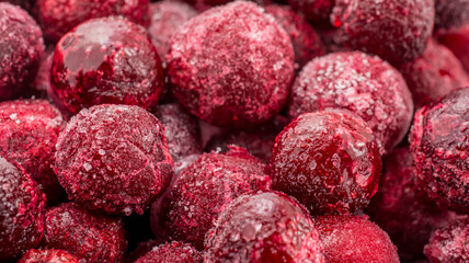 Frozen cherry fruit on a pile background