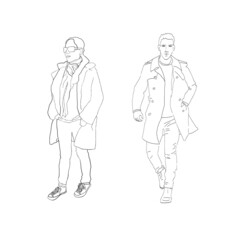 Man and Woman Silhouettes City Dwellers Sketch on a white background