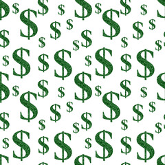 Green and white Dollar Sign on seamless background