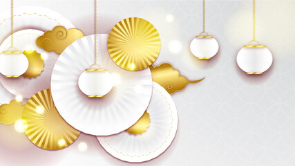 realistic chinese new year paper style white gold chinese design background