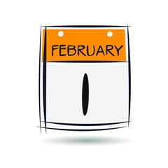 Creative calendar page with single day (1 February), Vector 