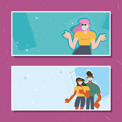 girl and couple wearing facemasks