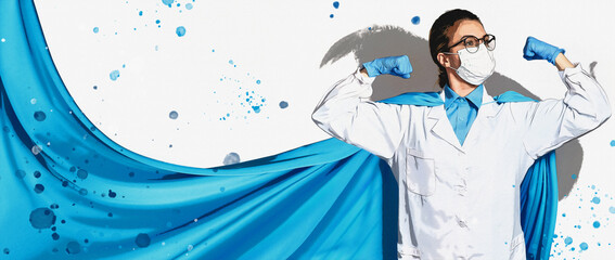 Stylized photo of brave female superhero doctor