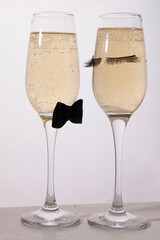Glass champagne glasses in funny and cute style