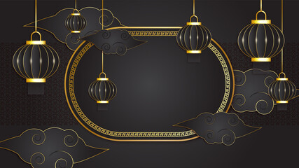 Obraz na płótnie Canvas hanging lantern paper style black gold chinese design background