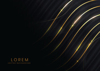 Abstract background black luxury template wave layer with golden elegant lines wave. Luxury concept design.