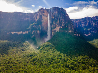 Scenic Aerial view of Angel Fall world's highest waterfall - obrazy, fototapety, plakaty