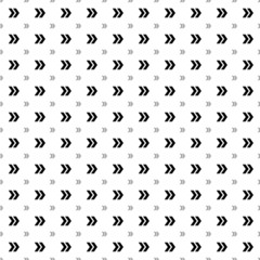 Square seamless background pattern from black double arrow symbols are different sizes and opacity. The pattern is evenly filled. Vector illustration on white background