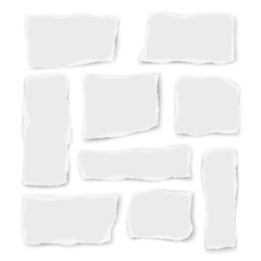 Set of paper different shapes and orientation scraps isolated on white background. 