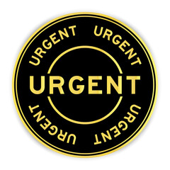 Black and gold color round sticker with word urgent on white background