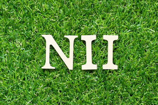 Alphabet letter in word NII (Abbreviation of Net interest income) on green grass background