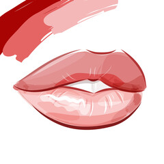 Woman's lips with lipstick. Hand drawn modern fashion vector illustration of beautiful female mouth with perfect makeup. Beauty sketch for cosmetics design.
